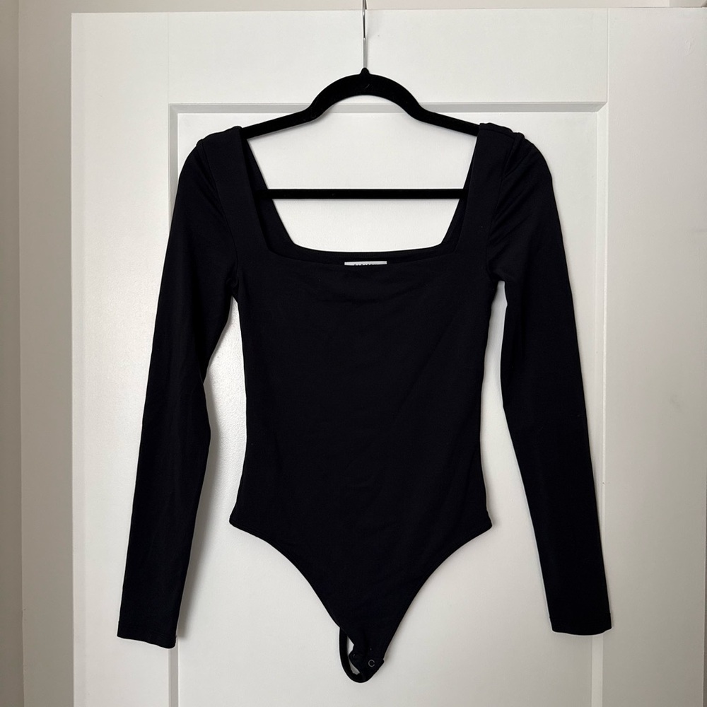SOLD Babaton - Black Square Neck Long Sleeve Bodysuit